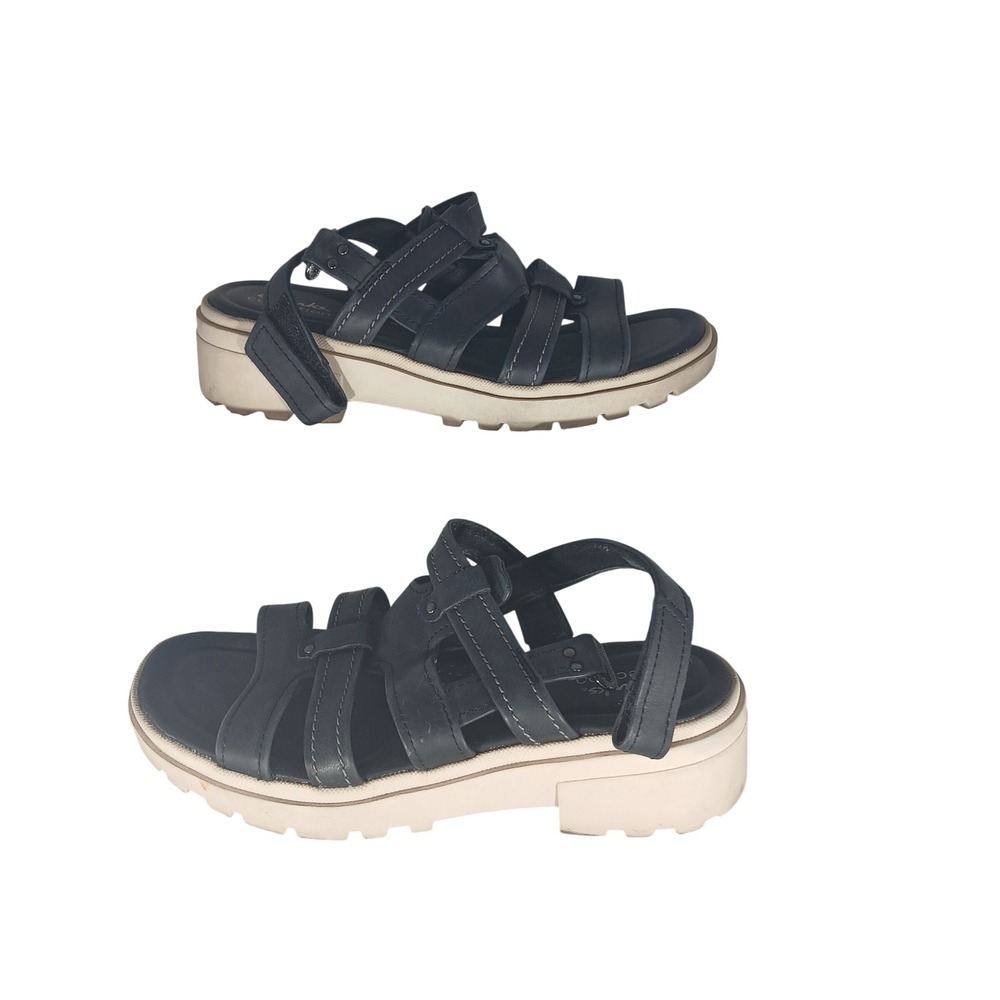 Clarks Collection Arla Glitz Navy Blue Strappy‎ Comfort Platform Sandals Mens 8M